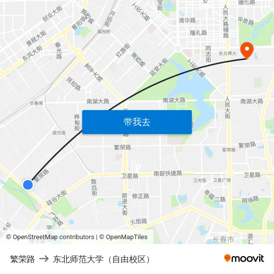 繁荣路 to 东北师范大学（自由校区） map