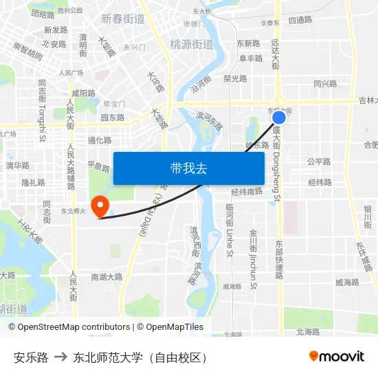 安乐路 to 东北师范大学（自由校区） map