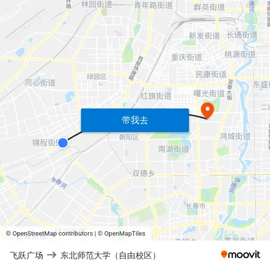 飞跃广场 to 东北师范大学（自由校区） map