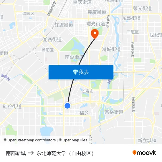 南部新城 to 东北师范大学（自由校区） map