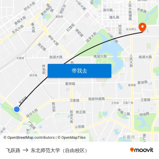 飞跃路 to 东北师范大学（自由校区） map