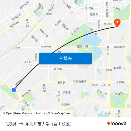 飞跃路 to 东北师范大学（自由校区） map