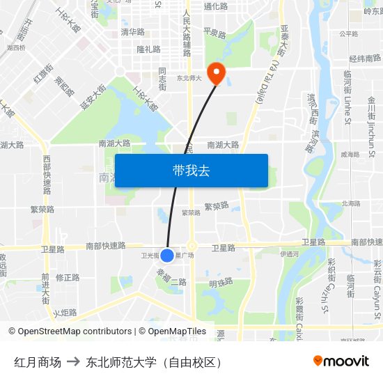 红月商场 to 东北师范大学（自由校区） map