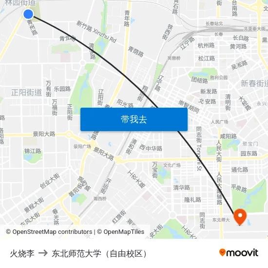 火烧李 to 东北师范大学（自由校区） map