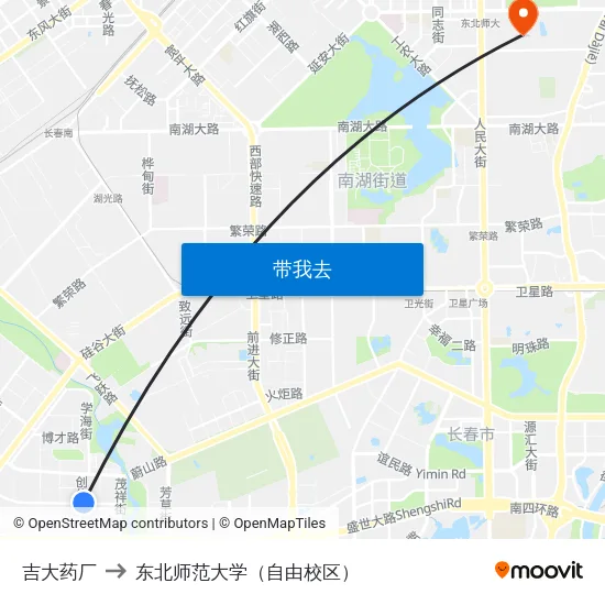 吉大药厂 to 东北师范大学（自由校区） map