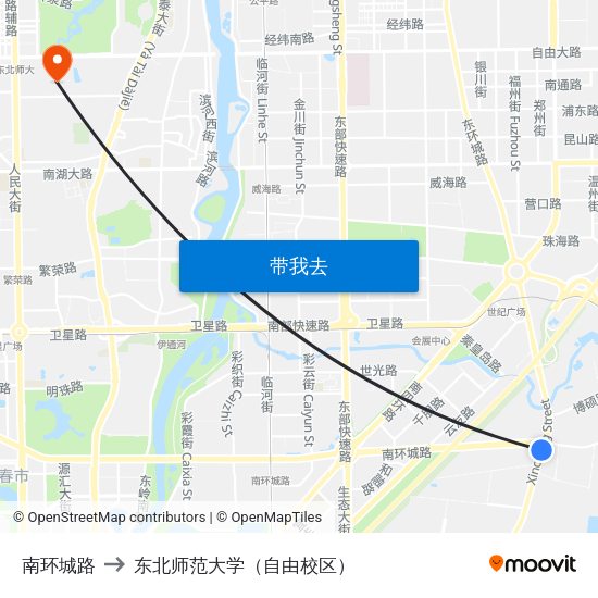 南环城路 to 东北师范大学（自由校区） map