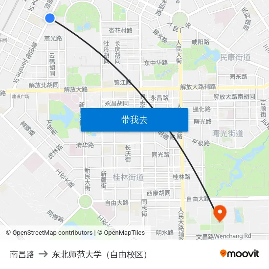 南昌路 to 东北师范大学（自由校区） map
