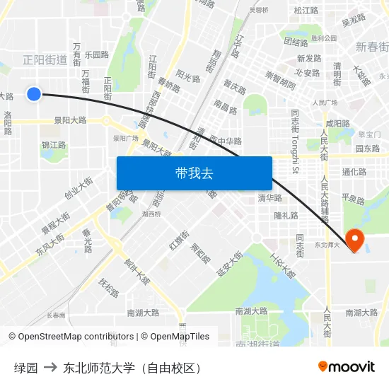 绿园 to 东北师范大学（自由校区） map