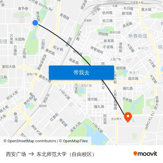 西安广场 to 东北师范大学（自由校区） map