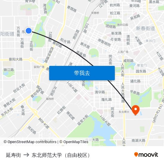 延寿街 to 东北师范大学（自由校区） map