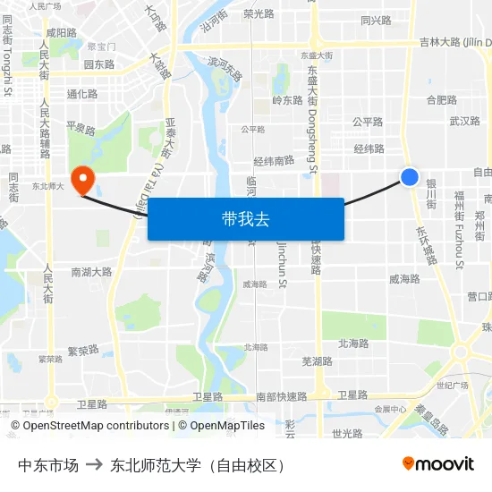 中东市场 to 东北师范大学（自由校区） map