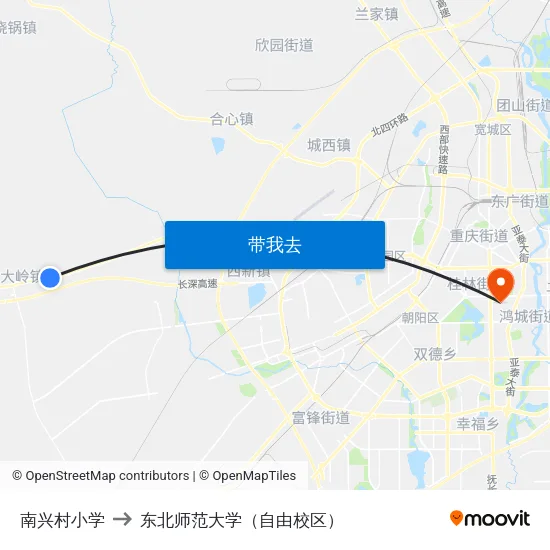 南兴村小学 to 东北师范大学（自由校区） map