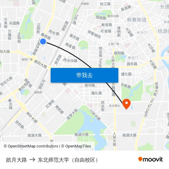 皓月大路 to 东北师范大学（自由校区） map