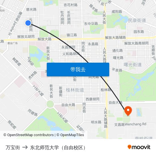 万宝街 to 东北师范大学（自由校区） map