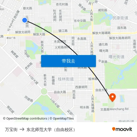 万宝街 to 东北师范大学（自由校区） map