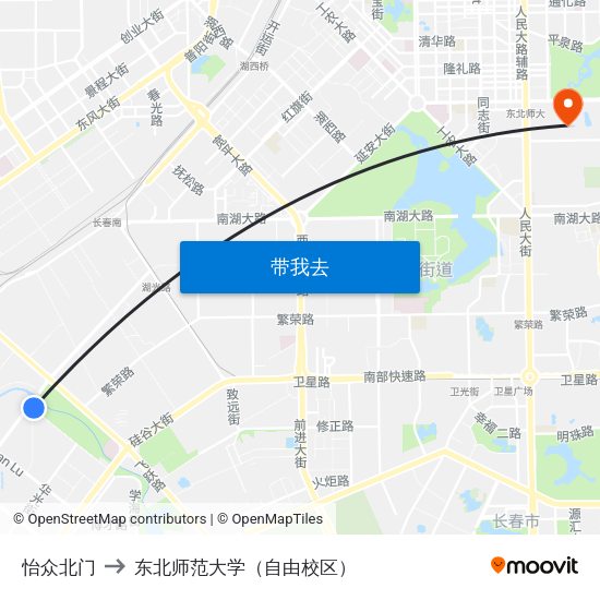 怡众北门 to 东北师范大学（自由校区） map