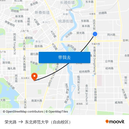 荣光路 to 东北师范大学（自由校区） map