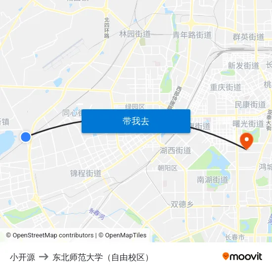 小开源 to 东北师范大学（自由校区） map