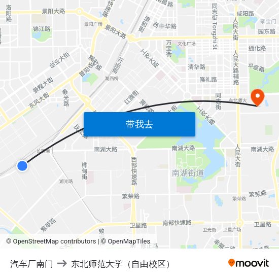 汽车厂南门 to 东北师范大学（自由校区） map