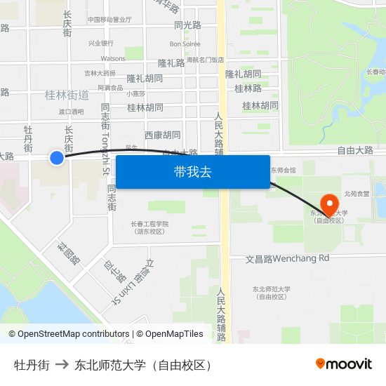 牡丹街 to 东北师范大学（自由校区） map