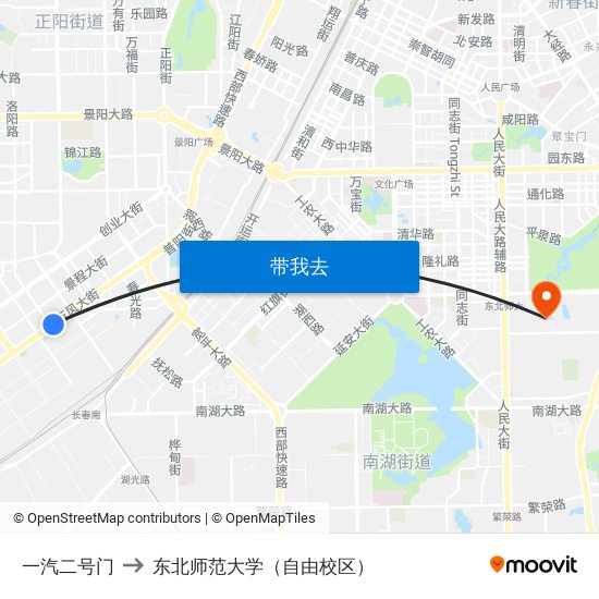 一汽二号门 to 东北师范大学（自由校区） map