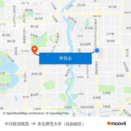 中日联谊医院 to 东北师范大学（自由校区） map