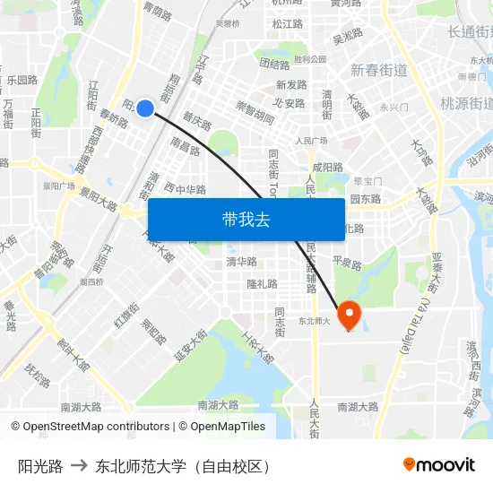 阳光路 to 东北师范大学（自由校区） map