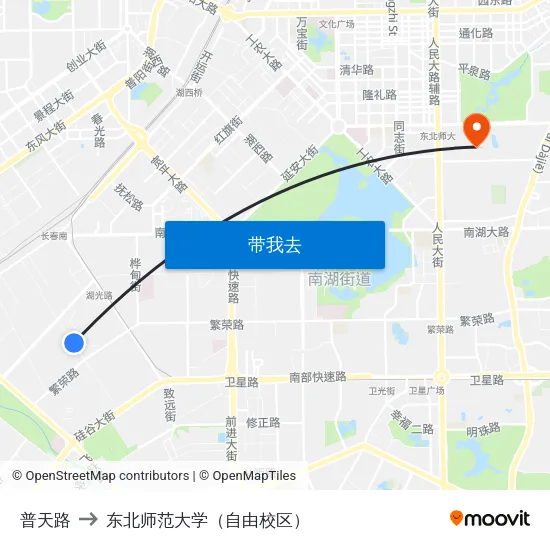 普天路 to 东北师范大学（自由校区） map