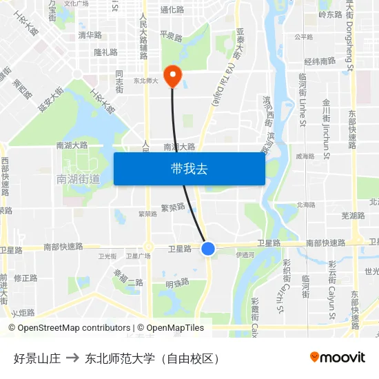 好景山庄 to 东北师范大学（自由校区） map