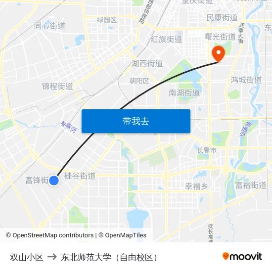 双山小区 to 东北师范大学（自由校区） map
