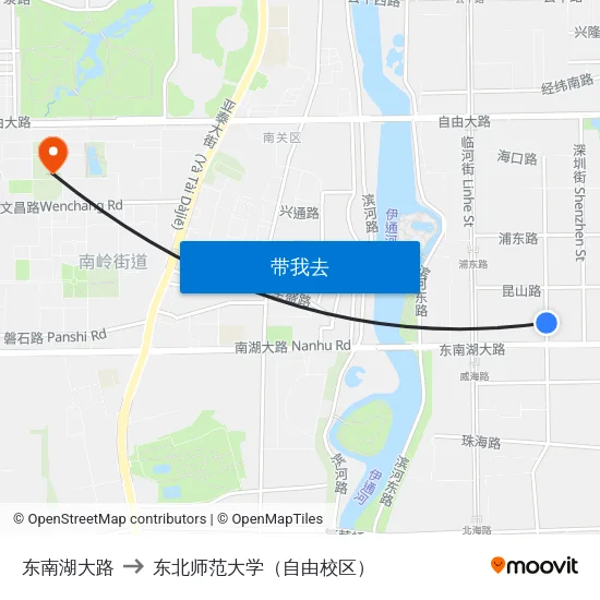 东南湖大路 to 东北师范大学（自由校区） map