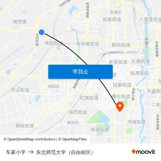 车家小学 to 东北师范大学（自由校区） map