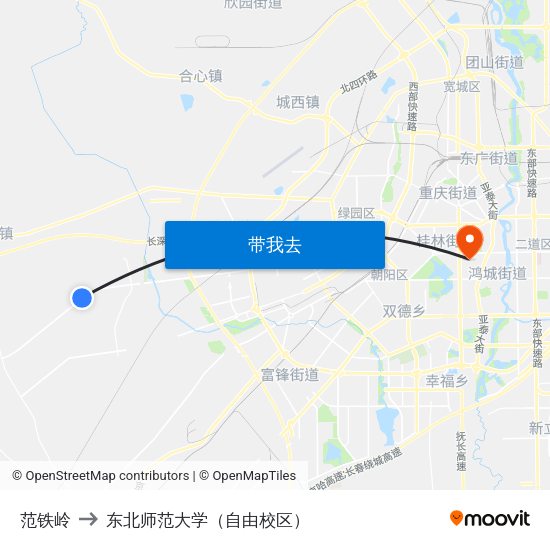 范铁岭 to 东北师范大学（自由校区） map