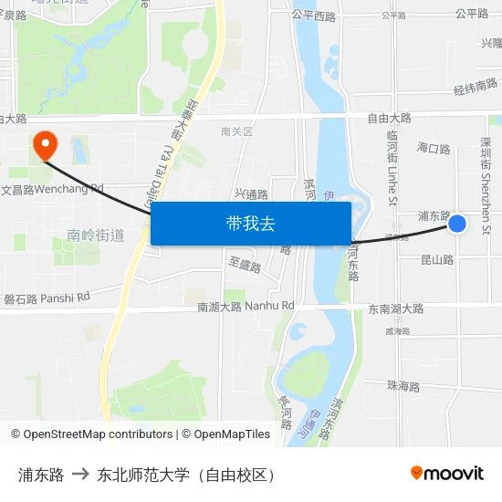 浦东路 to 东北师范大学（自由校区） map