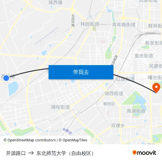 开源路口 to 东北师范大学（自由校区） map