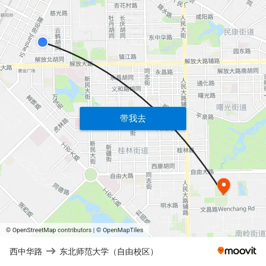 西中华路 to 东北师范大学（自由校区） map