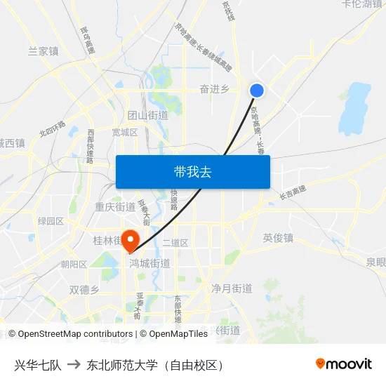 兴华七队 to 东北师范大学（自由校区） map