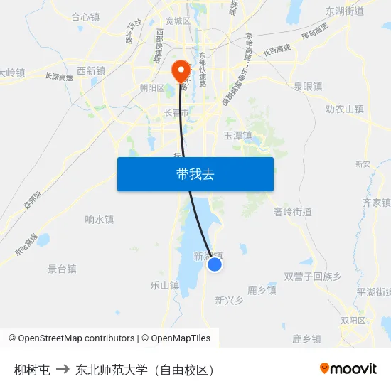 柳树屯 to 东北师范大学（自由校区） map