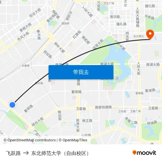 飞跃路 to 东北师范大学（自由校区） map