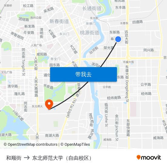 和顺街 to 东北师范大学（自由校区） map