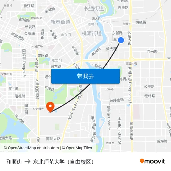 和顺街 to 东北师范大学（自由校区） map
