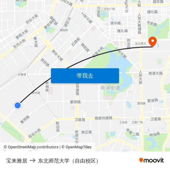 宝来雅居 to 东北师范大学（自由校区） map