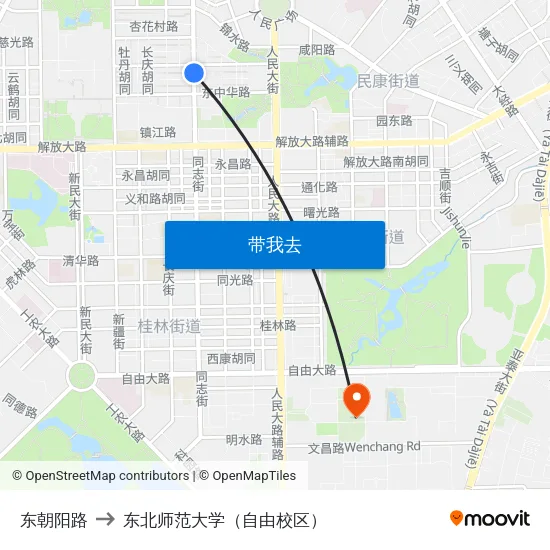 东朝阳路 to 东北师范大学（自由校区） map
