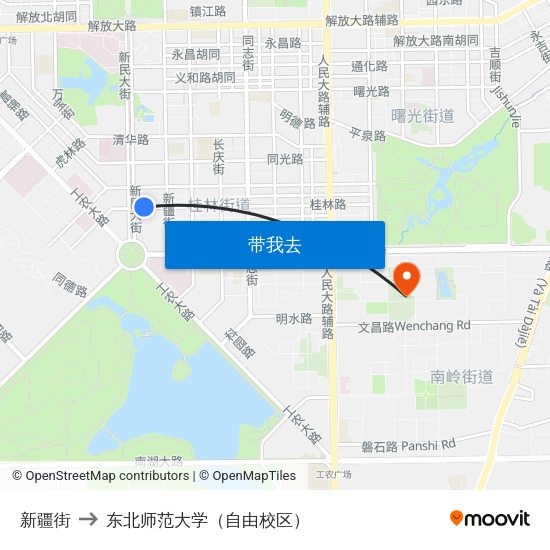 新疆街 to 东北师范大学（自由校区） map
