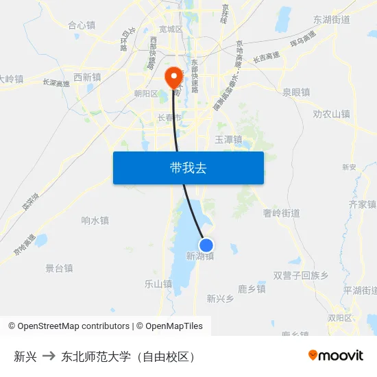新兴 to 东北师范大学（自由校区） map