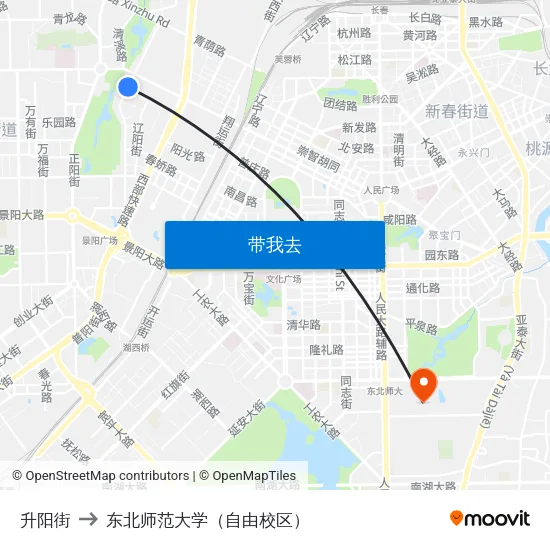 升阳街 to 东北师范大学（自由校区） map