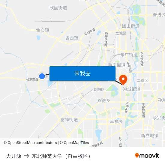 大开源 to 东北师范大学（自由校区） map