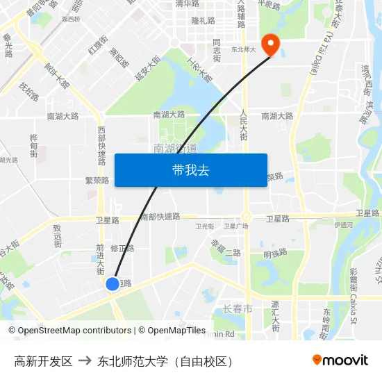 高新开发区 to 东北师范大学（自由校区） map