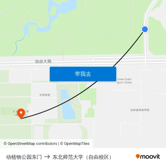 动植物公园东门 to 东北师范大学（自由校区） map