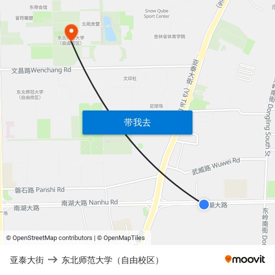亚泰大街 to 东北师范大学（自由校区） map